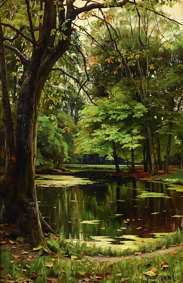 Autumn day in the forest Painting by Peder Mork Monsted