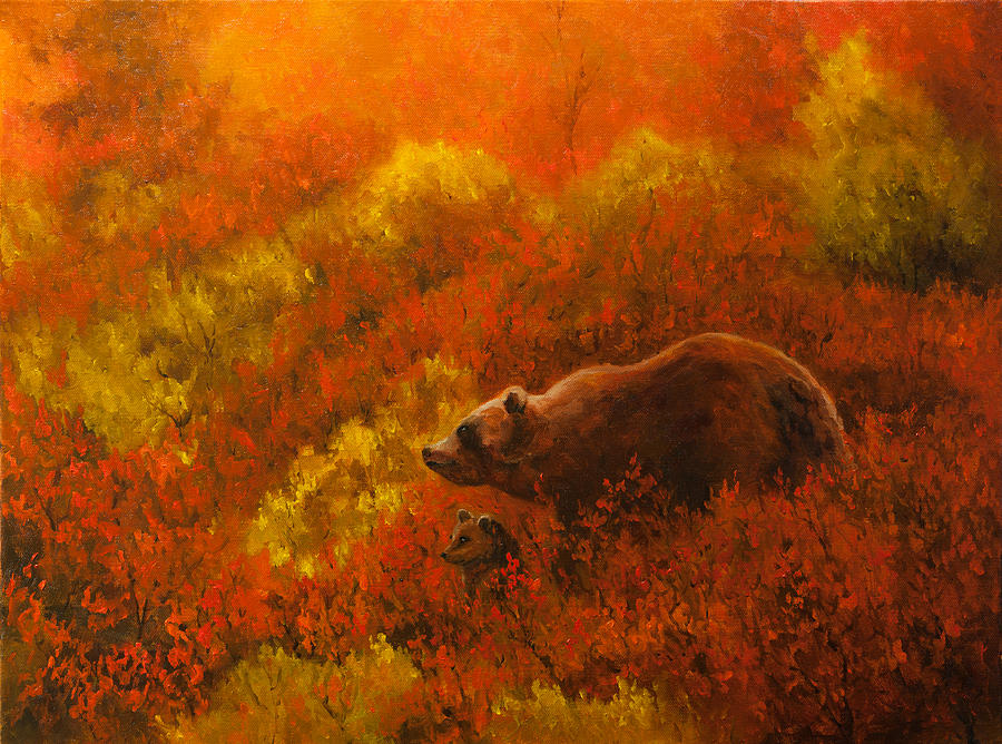 Denali National Park Painting - Autumn Denali Bears by Dan Twitchell