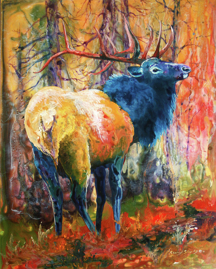 Tree Painting - Autumn Elk by Sherry Shipley
