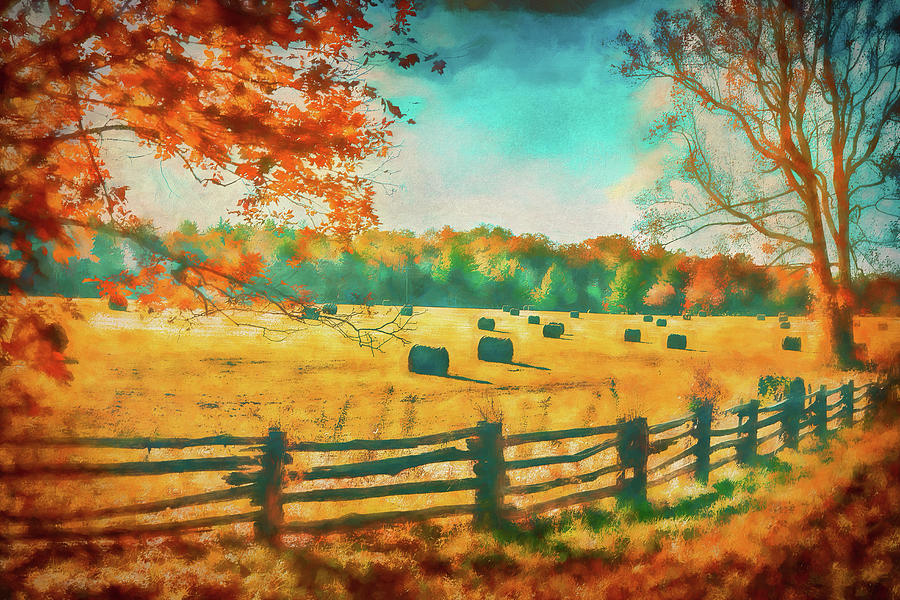 Autumn Fall Colors - Fall Hay Harvest AP1 Painting by Dan Carmichael