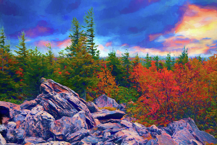 Autumn Fall Colors - Stormy Sunrise at Bear Rocks AP Painting by Dan Carmichael