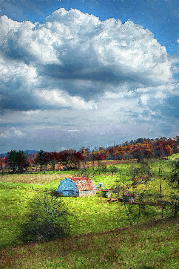 Autumn Fall Colors - Sunny Blue Ridge Barn AP Digital Art by Dan Carmichael
