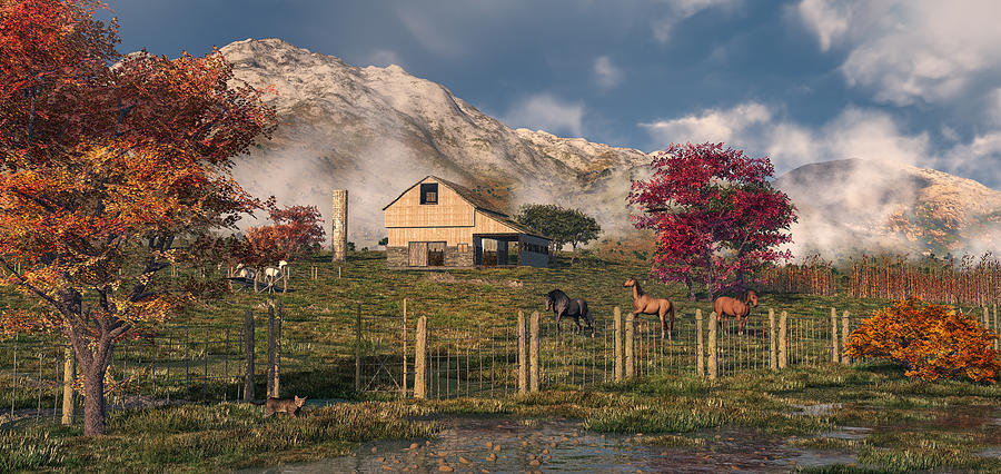 Horse Digital Art - Autumn Farm by Mary Almond