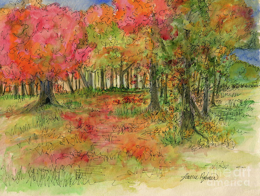 Autumn Forest Watercolor Illustration Drawing by Laurie Rohner