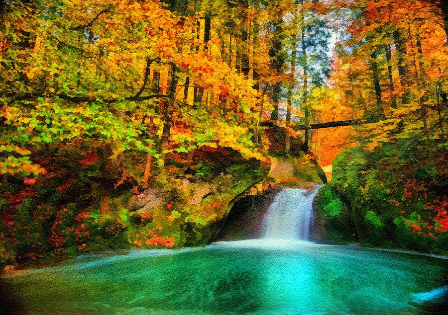 Autumn Forest Waterfall And Pond L B Digital Art By Gert J Rheeders