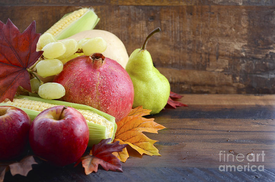 Autumn Fruit and Vegetable Background Photograph by Milleflore Images