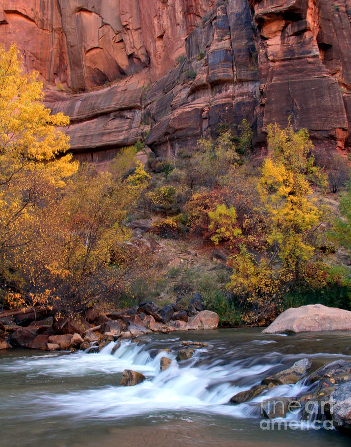 Zion National Park Photograph - Autumn Glory and magnificent waterfalls by Charlene Cox
