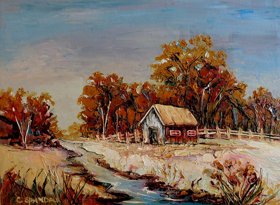 Autumn House By The Stream Painting by Carole Spandau