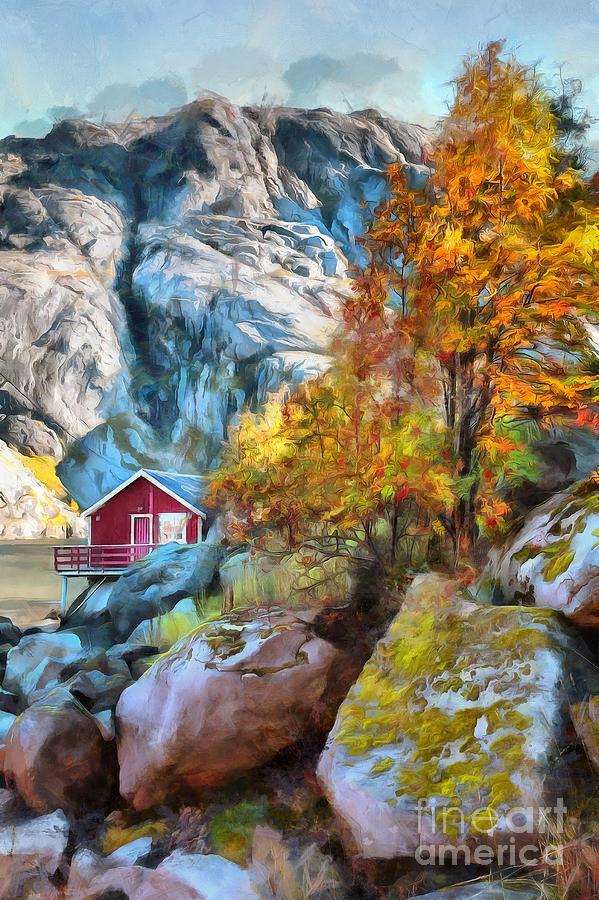 Fall Digital Art - Autumn in Nusfjord by Eva Lechner