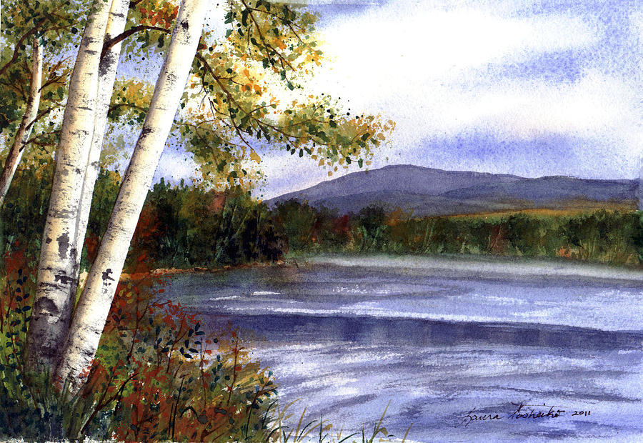 Autumn Lake Birch Trees Painting by Laura Tasheiko - Fine Art America