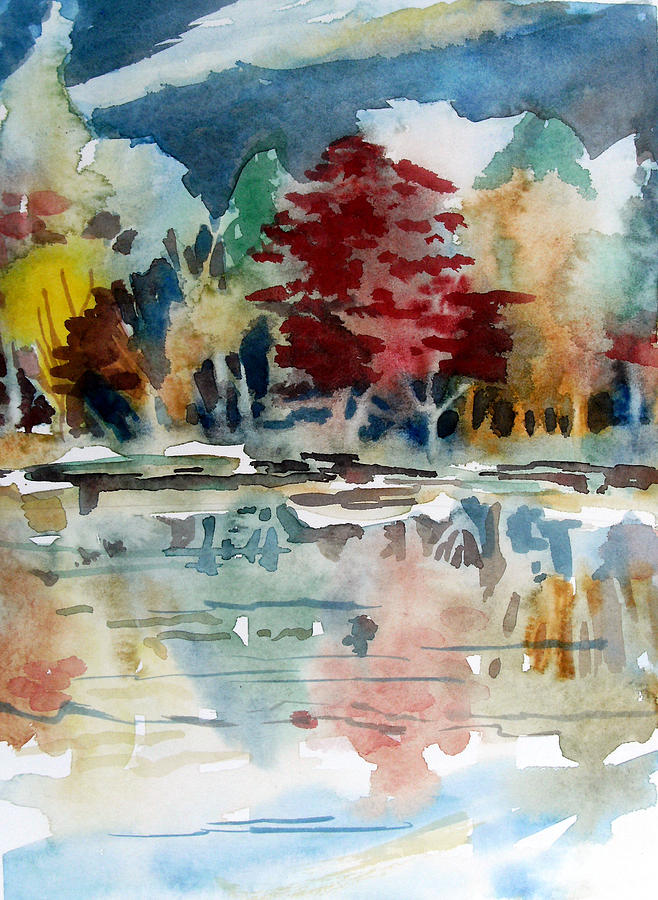 Autumn Lake Painting by Mindy Newman