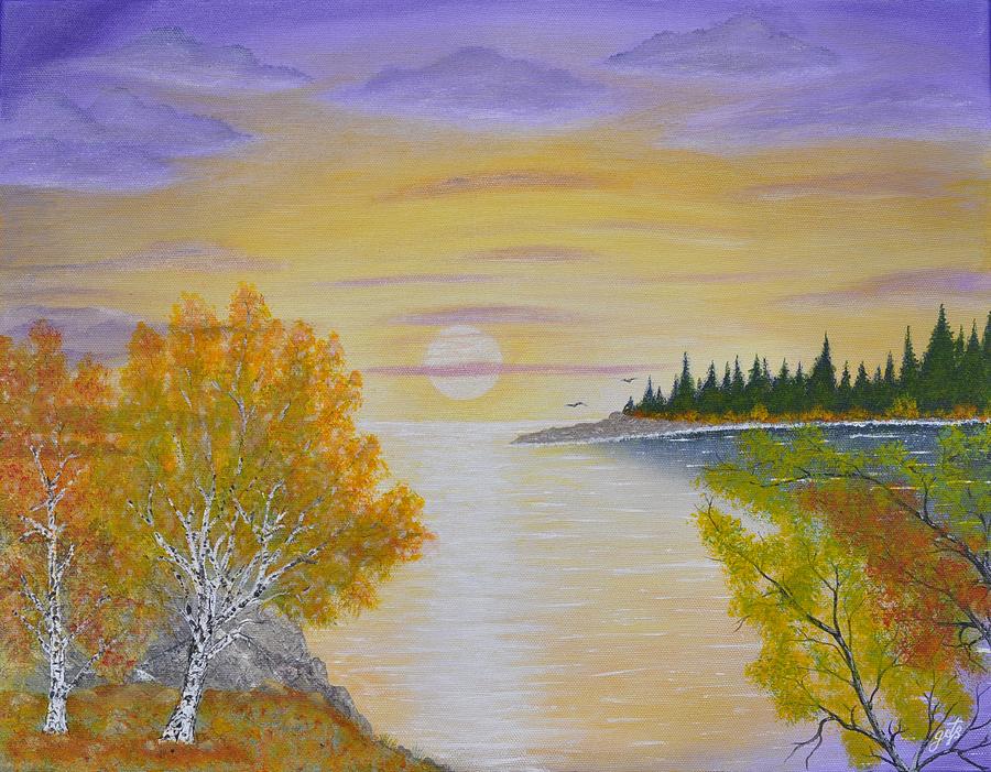 Autumn Lake Sunset  Painting by Georgeta  Blanaru
