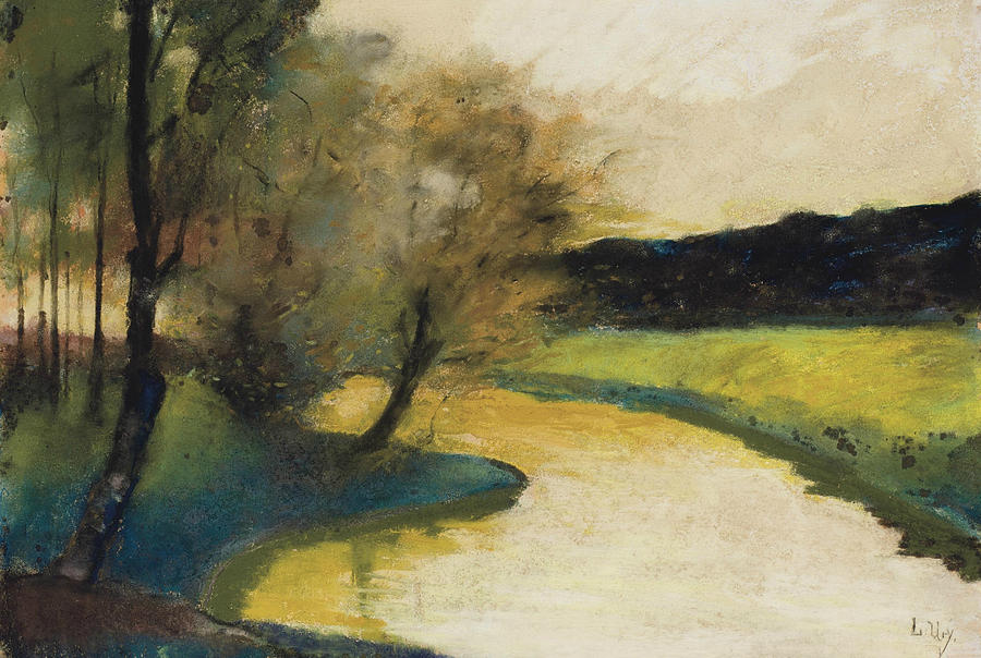 Autumn Landscape of Brook in the Evening Light Pastel by Lesser Ury