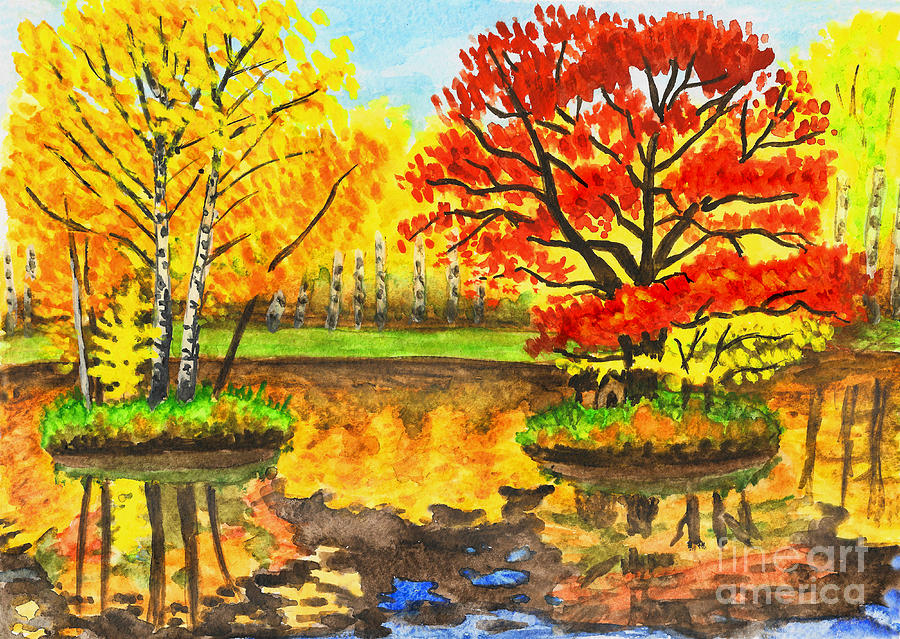 Autumn landscape, watercolours Painting by Irina Afonskaya