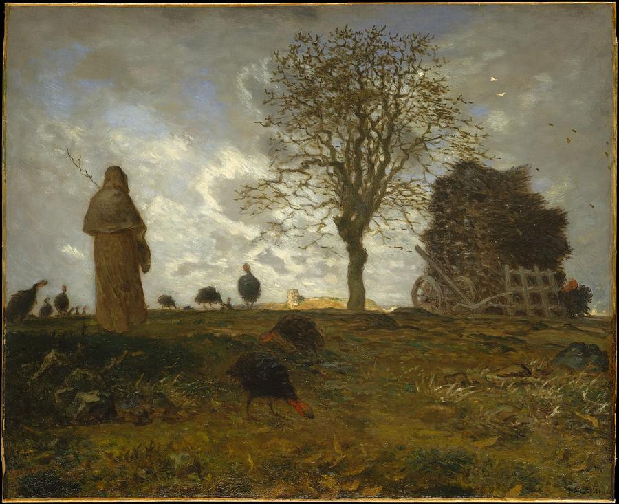 Jean Francois Millet Painting - Autumn Landscape with a Flock of Turkeys by Celestial Images