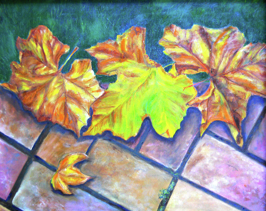 Brick Painting - Autumn Leaves 3 by Olga Kaczmar