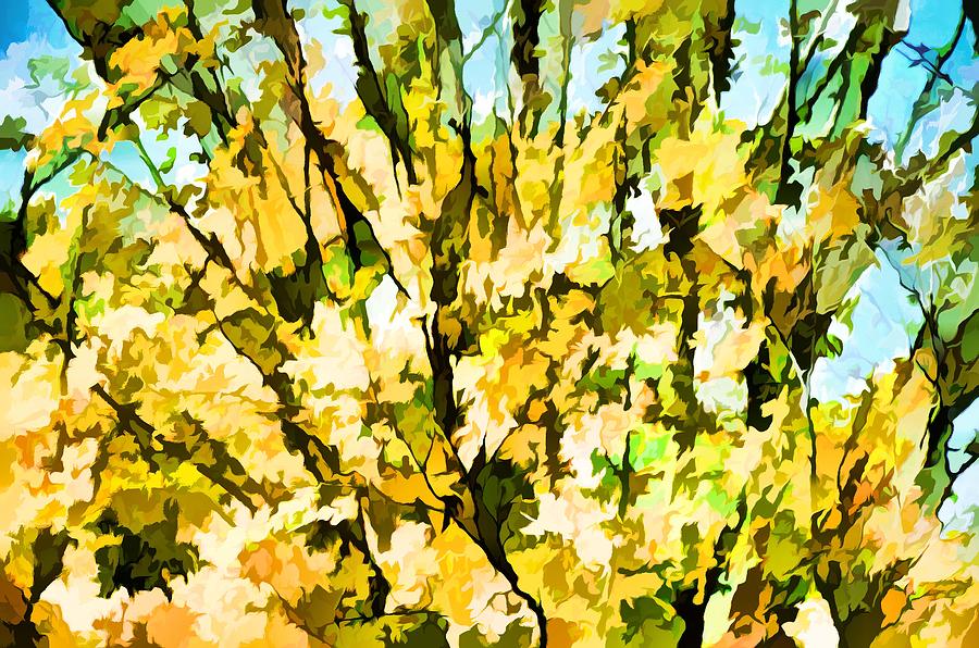 Fall Painting - Autumn leaves against blue sky 2 by Jeelan Clark