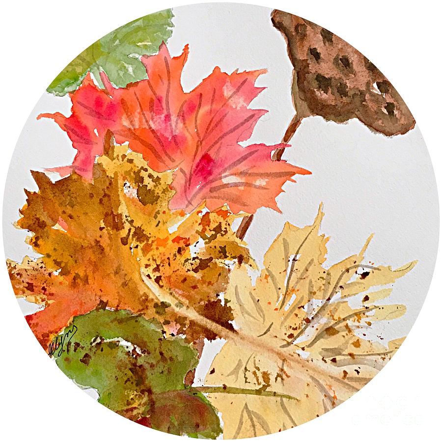 Autumn Leaves Still Life Round  Painting by Ellen Levinson