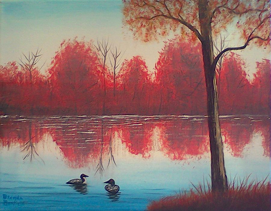 Tree Painting - Autumn Loons by Brenda Bonfield