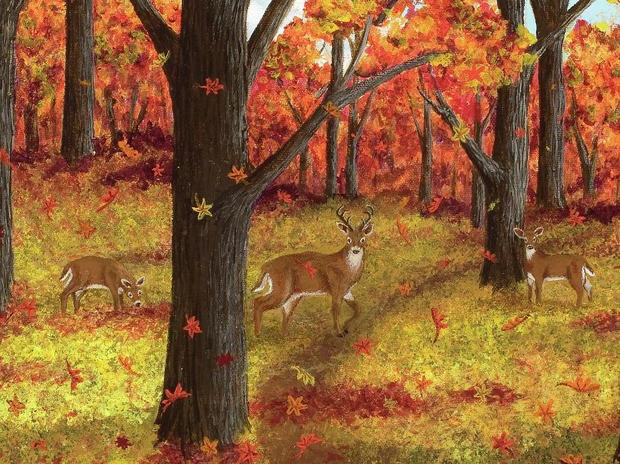 Autumn Meadow Deer  Painting by Katherine Young-Beck