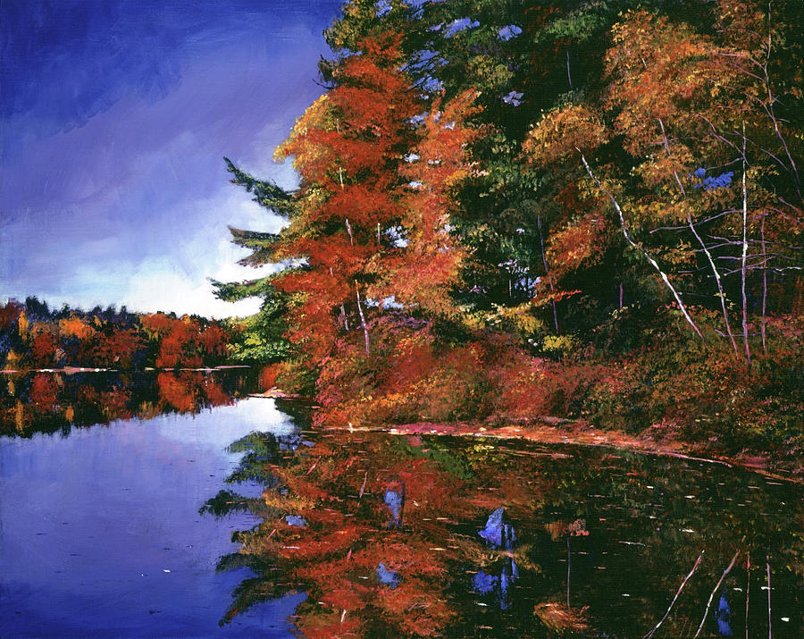 Autumn Mirror Lake Painting by David Lloyd Glover