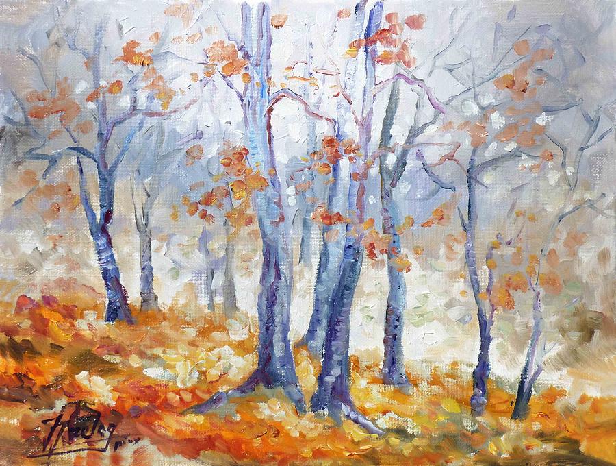 Autumn mist - morning Painting by Irek Szelag