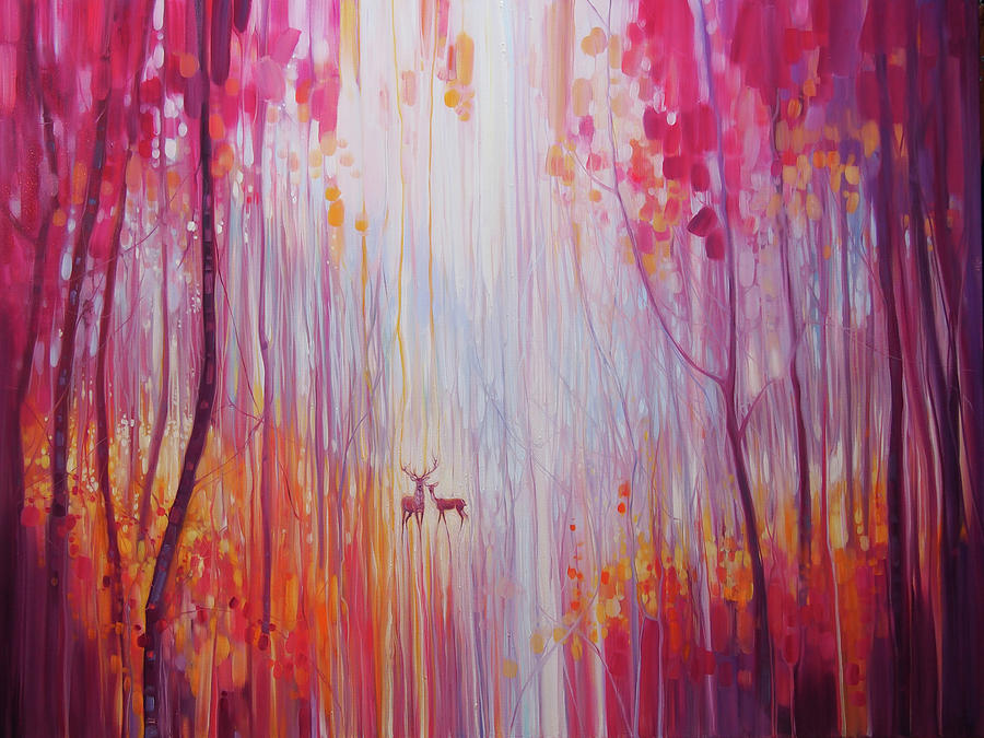 Deer Stag Painting - Autumn Monarchs - deer in an autumn wood by Gill Bustamante