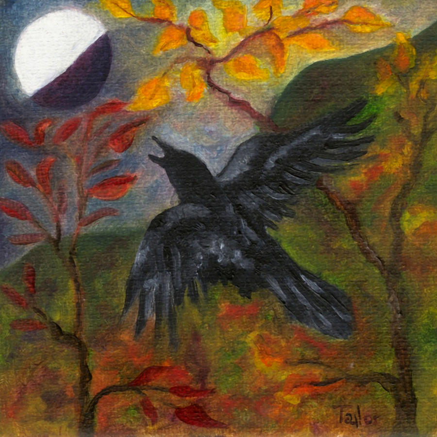 Autumn Moon Raven Painting by FT McKinstry