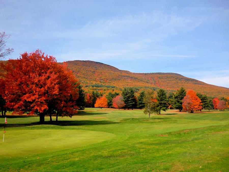 Autumn mountain golf course 7 Painting by Jeelan Clark