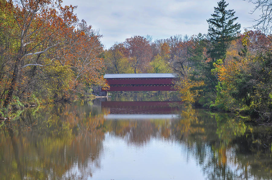Autumn on Swamp Creek - Sachs Covered Bridge Photograph by Bill Cannon