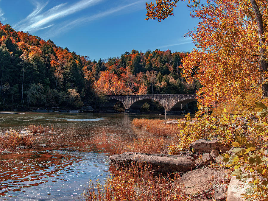 Autumn on the Cumberland  Kentucky HWY 90 Bridge two Photograph by Ken Frischkorn