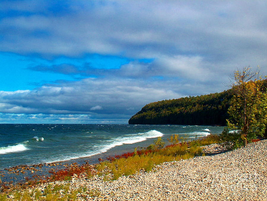 Sky Photograph - Autumn on the Shore of Green Bay by Denise Hoff Sky Photograph - Autumn on the Shore of Green Bay by Denise Hoff