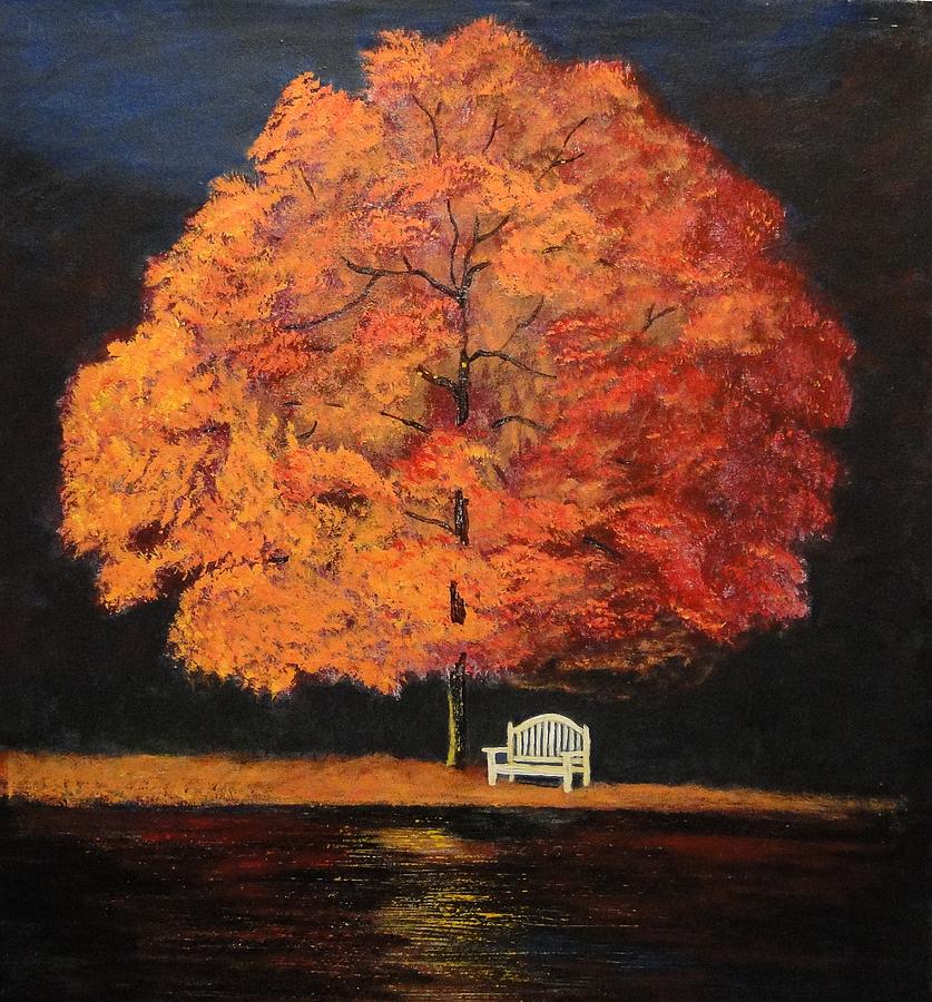 Autumn park bench Painting by Dorothy Denmon - Fine Art America