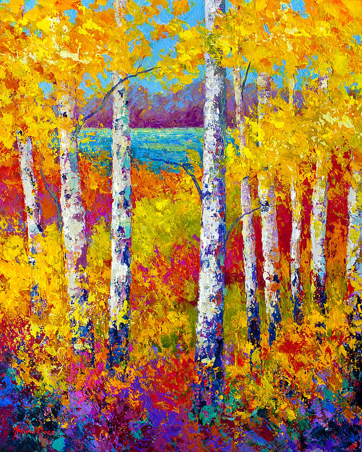 Birch Painting - Autumn Patchwork by Marion Rose