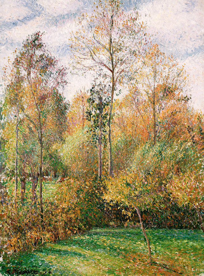 Autumn Poplars, Eragny Painting by Camille Pissarro