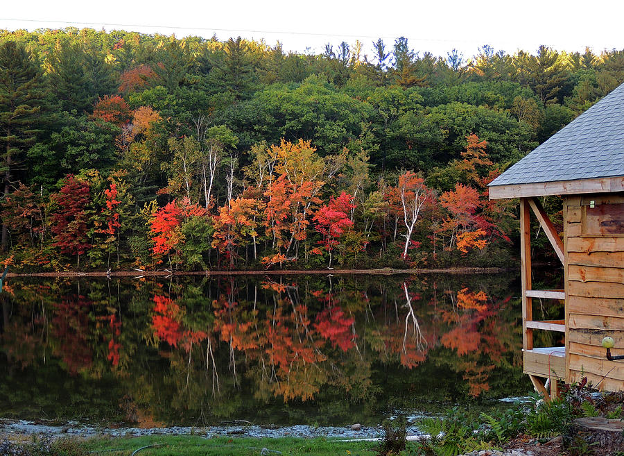 Autumn Reflections And Cabin on Baker Pond Photograph by Nancy Griswold