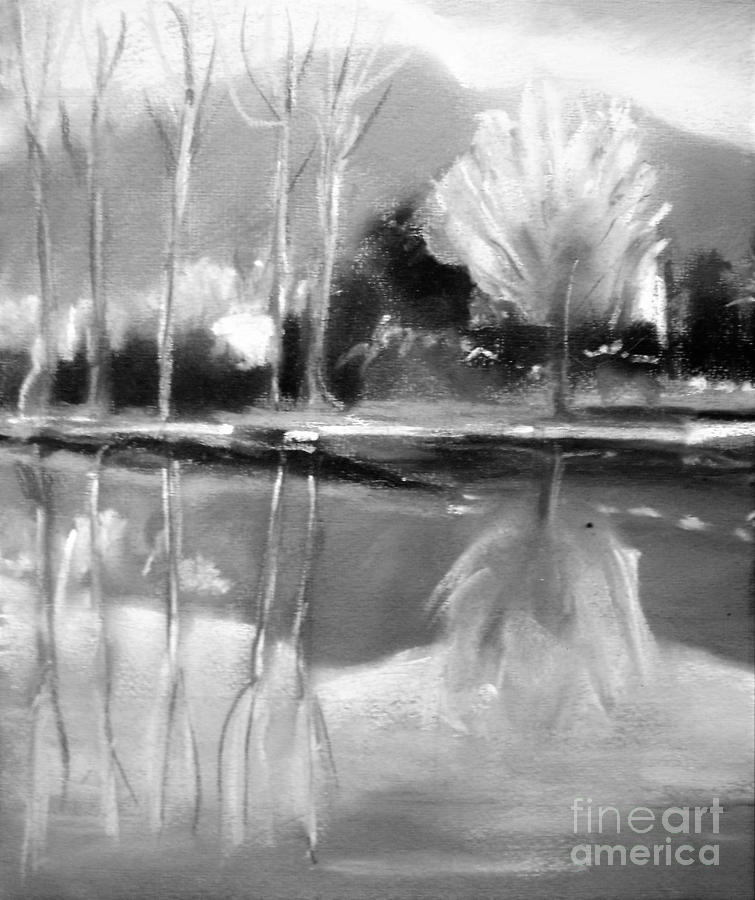 Autumn Reflections - black and white, portrait Pastel by Angela Cartner