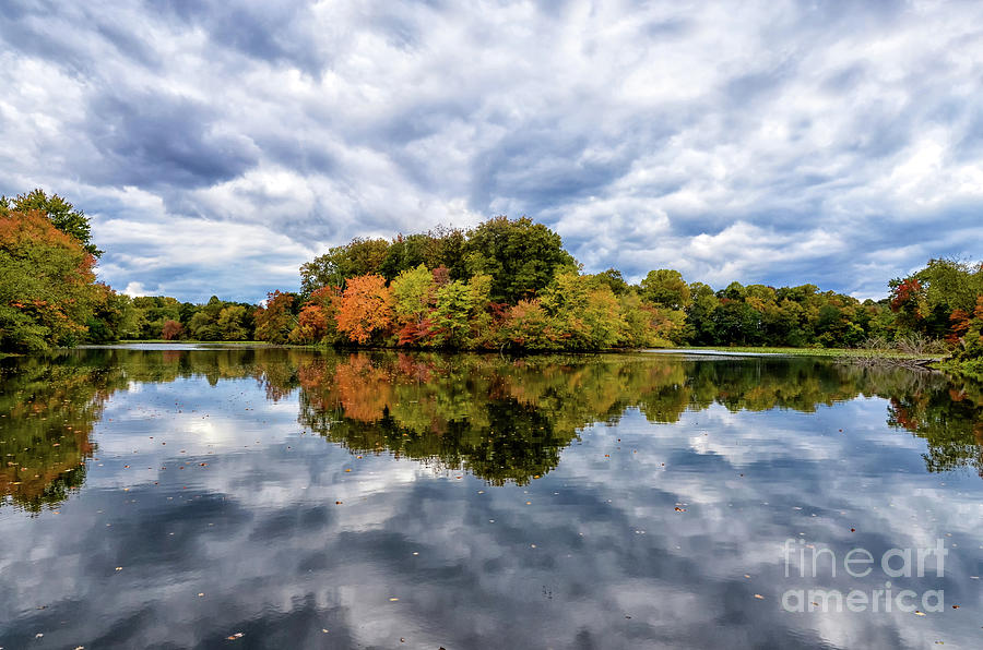 Stormy Autumn Reflections on Pond Rural Landscape Photograph Photograph by PIPA Fine Art - Simply Solid