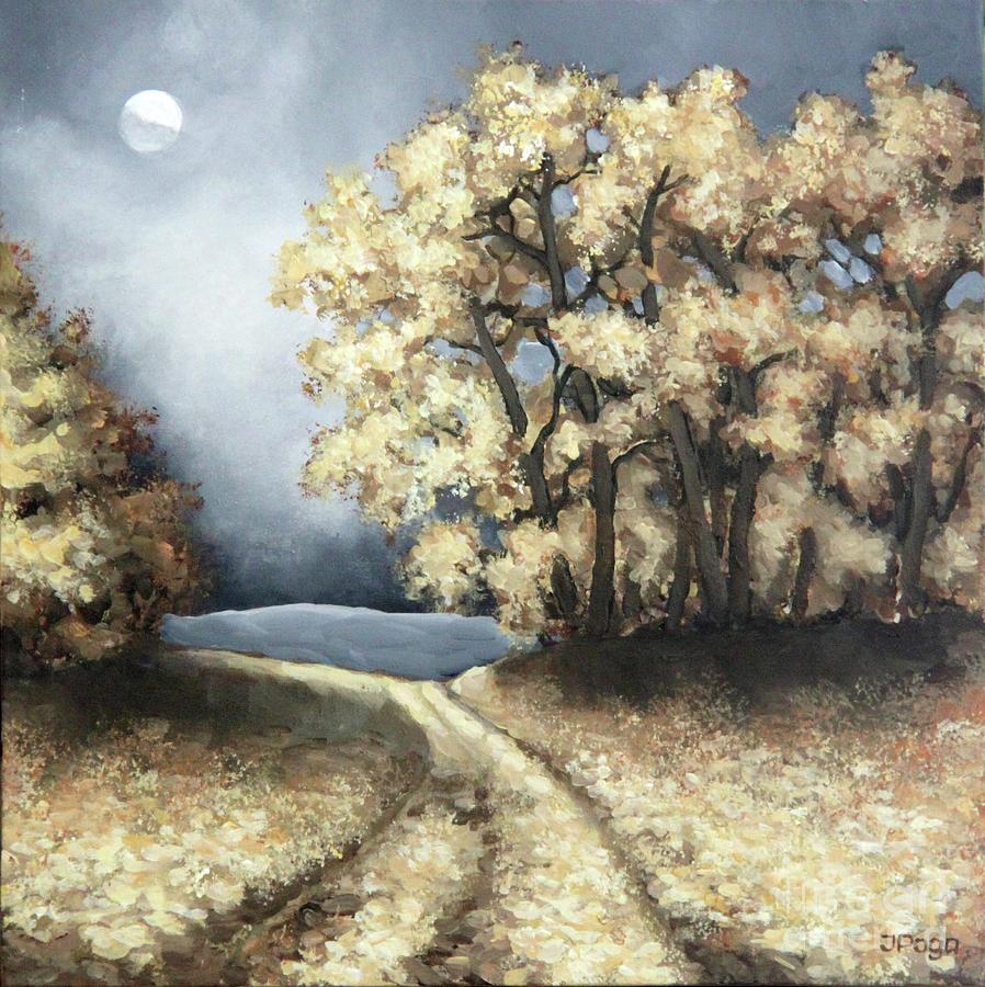 Moonlit autumn path Painting by Inese Poga