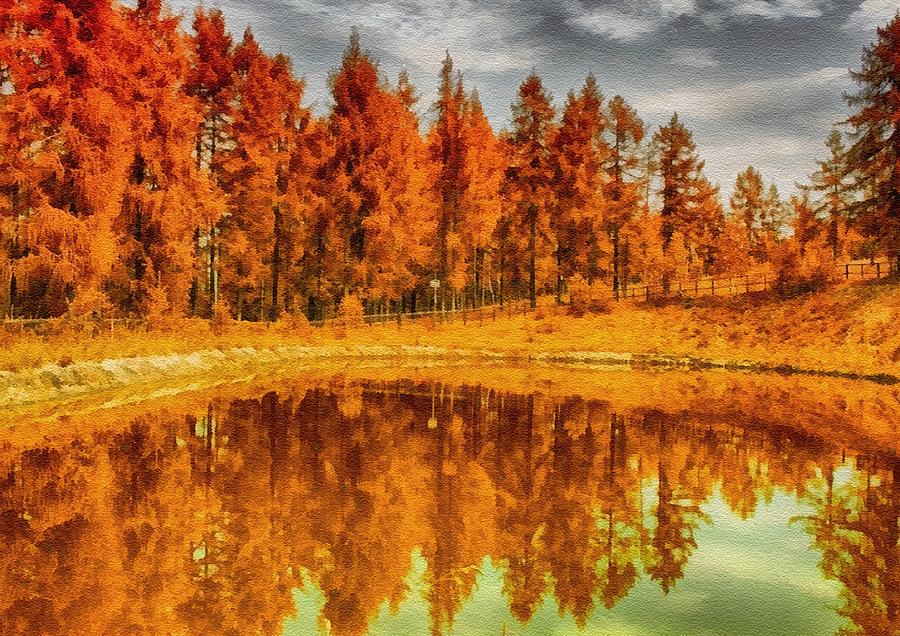 Autumn Scene Reflected In  A Pond Near Rutlandhurst  L B Digital Art