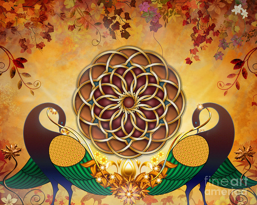 Peacock Mixed Media - Autumn Serenade - Mandala Of The Two Peacocks by Peter Awax