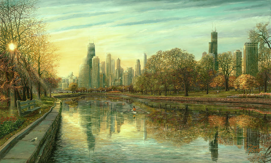 Chicago Skyline Painting - Autumn Serenity by Doug Kreuger