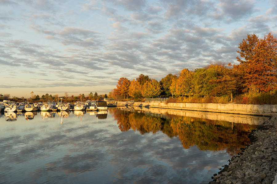 Fall Photograph - Autumn Splendor at the Marina - Calm Morning on the Lake by Georgia Mizuleva