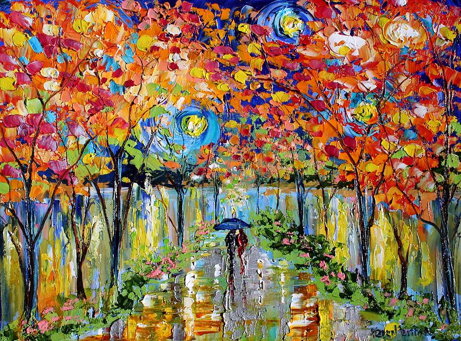 Landscape Painting - Autumn Starry Night by Karen Tarlton