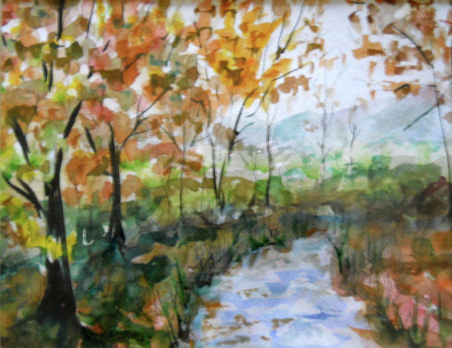 Autumn Stream Painting by Olga Kaczmar