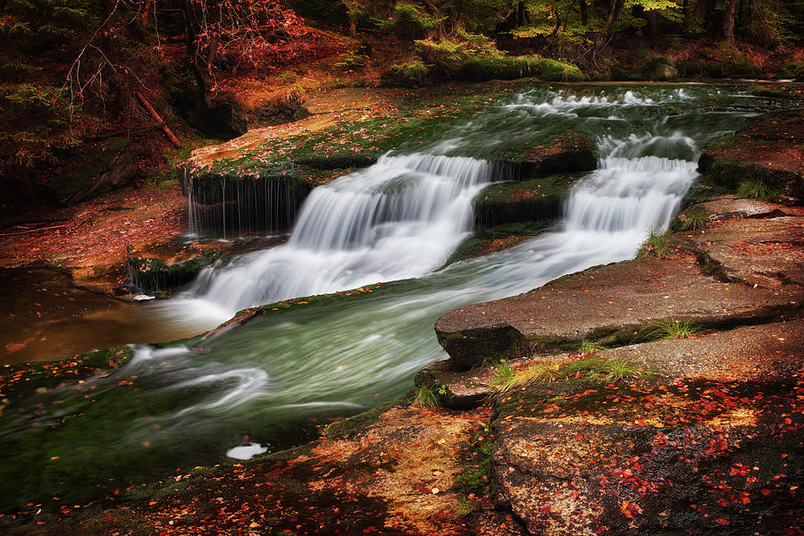 Autumn Stream With Water Cascade Photograph by Artur Bogacki
