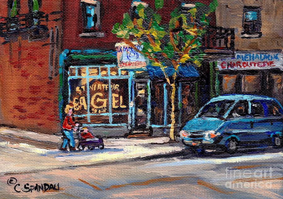 Autumn Street Scenes Canadian Paintings St Viateur Bagel Best Authentic Original Montreal Art Painting by Carole Spandau