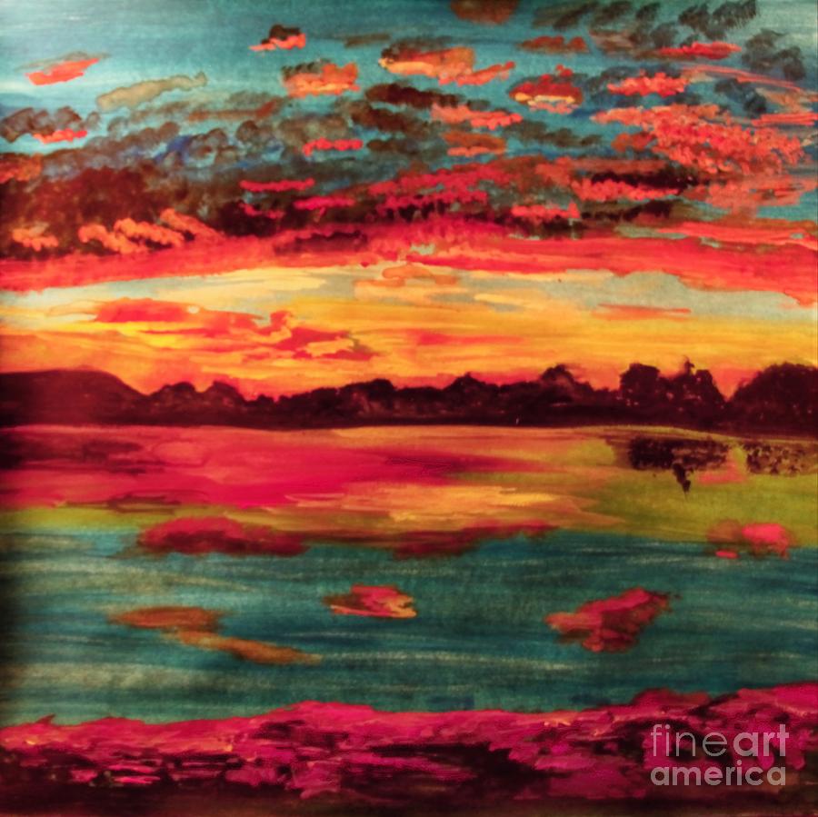 Autumn Sunrise over Lake Lady Ann 2 Painting by Barbara Donovan