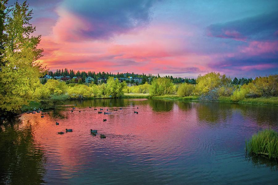 Autumn Sunset at the Duck Pond Photograph by Lynn Bauer