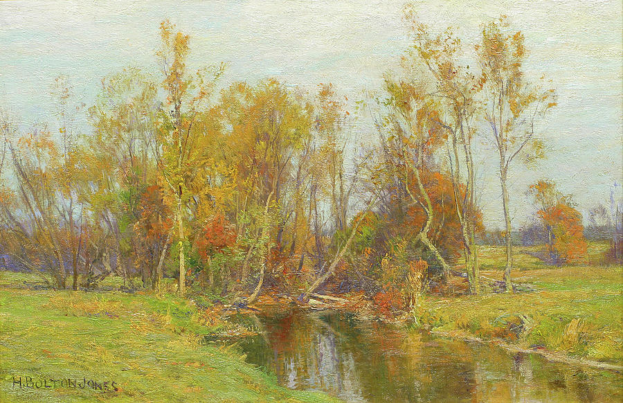Autumn Trees along a Stream Painting by Hugh Bolton Jones